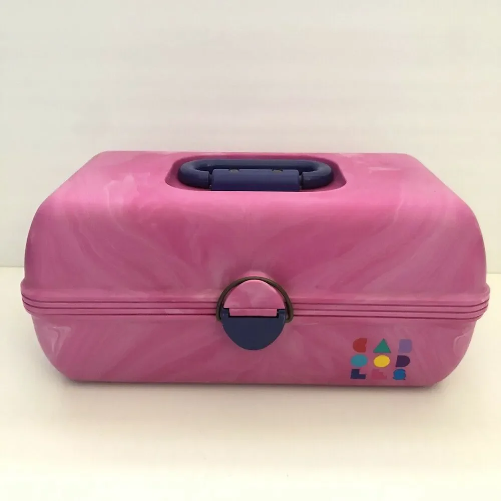 Vintage Caboodles Pink Marble Purple Storage Makeup Cosmetic Train Case 2620